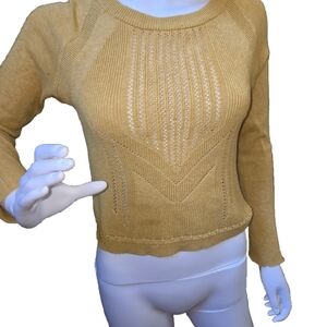 Free People Mustard Cotton Knit Sweater